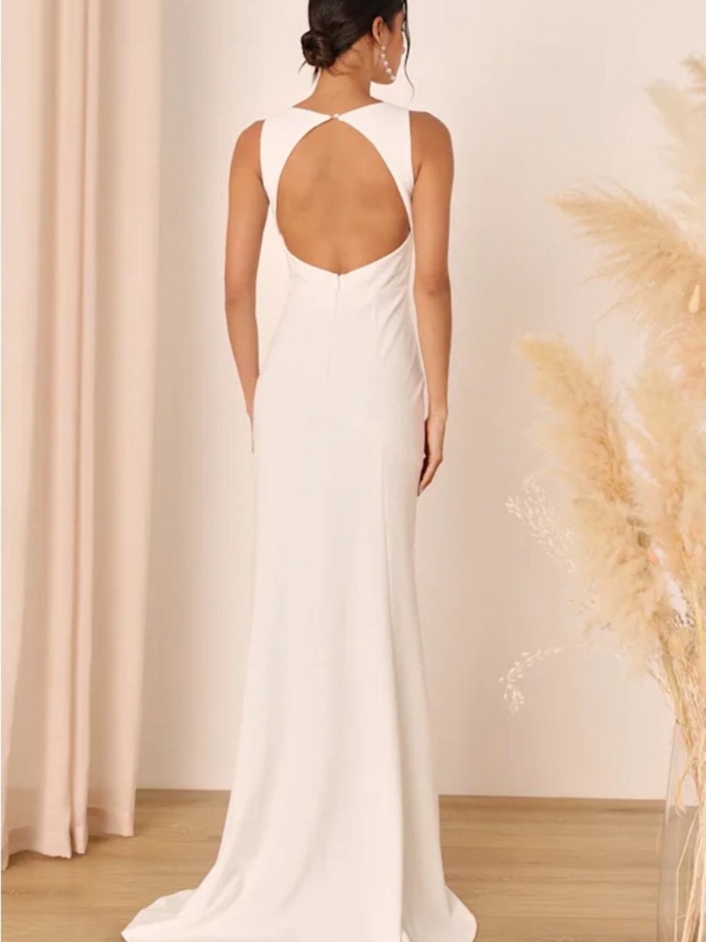 Gorgeous white Ivory Square-Neck Maxi Dress High Slit wedding bridal xs - Picture 2 of 7